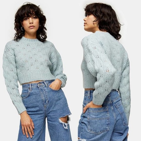 Topshop Sweaters - Topshop Blue Stitch Cropped Knitted Women's Pullover Sweater Size: Medium NWOT